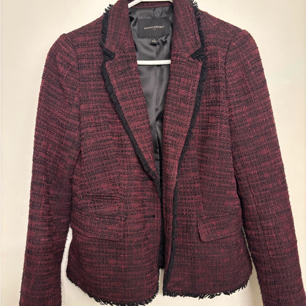 Banana Republic Red and Black Blazer with Textured Tweed